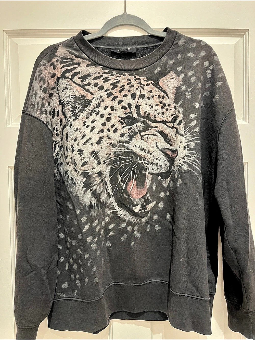 AllSaints Kiara Cygnet Sweatshirt Leopard Graphic Sweatshirt Black & Gray